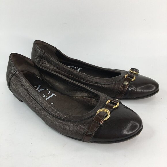 AGL Brown Cap Toe Leather Flats 558034 Size 37.5 - Picture 1 of 11